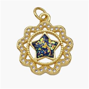 Copper Star Pendant Pave Fire Opal Zirconia Flower 18K Gold Plated, approx 17mm