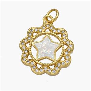 Copper Star Pendant Pave Fire Opal Zirconia Flower 18K Gold Plated, approx 17mm