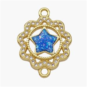 Copper Star Connector Pave Fire Opal Zirconia Flower 18K Gold Plated, approx 17mm