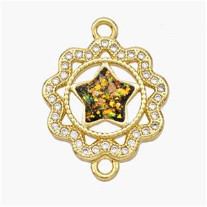 Copper Star Connector Pave Fire Opal Zirconia Flower 18K Gold Plated, approx 17mm