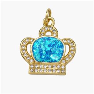 Copper Crown Pendant Pave Fire Opal Zirconia 18K Gold Plated, approx 15-17mm