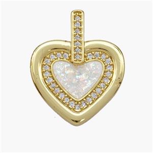 Copper Heart Pendant Pave Fire Opal Zirconia 18K Gold Plated, approx 18mm