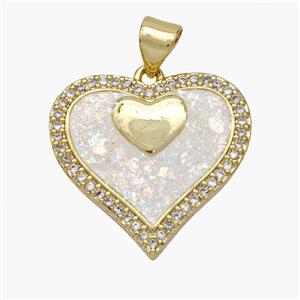 Copper Heart Pendant Pave Fire Opal Zirconia 18K Gold Plated, approx 21mm