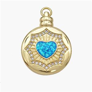 Copper Heart Pendant Pave Fire Opal Zirconia Circle 18K Gold Plated, approx 21mm