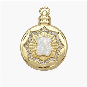 Copper Bear Pendant Pave Fire Opal Zirconia Circle 18K Gold Plated, approx 21mm