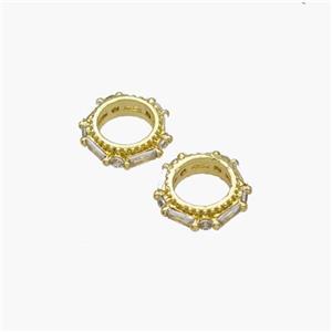 Copper Rondelle Beads Pave Zirconia Large Hole Gold Plated, approx 10mm, 6mm hole