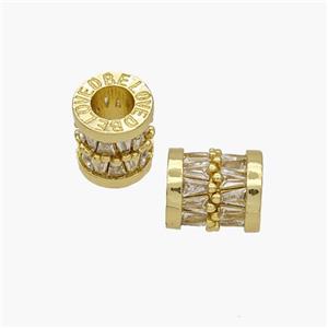 Copper Tube Beads Pave Zirconia Large Hole Gold Plated, approx 9-10mm, 5mm hole