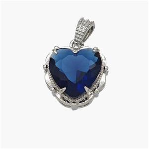 Copper Heart Pendant Pave Blue Crystal Glass Platinum Plated, approx 13mm