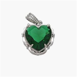 Copper Heart Pendant Pave Green Crystal Glass Platinum Plated, approx 13mm