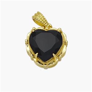 Copper Heart Pendant Pave Black Crystal Glass Gold Plated, approx 13mm