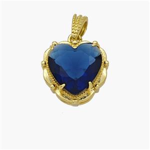 Copper Heart Pendant Pave Blue Crystal Glass Gold Plated, approx 13mm