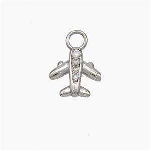 Copper Airplane Pendant Pave Zirconia Platinum Plated, approx 10mm