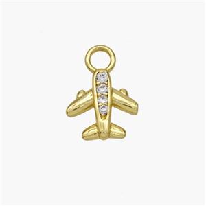 Copper Airplane Pendant Pave Zirconia Gold Plated, approx 10mm