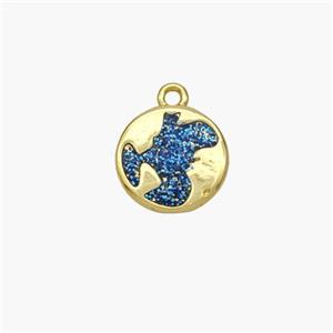 Copper Coin Pendant Pave Blue Acrylic Gold Plated, approx 10mm