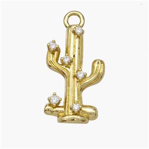 Copper Cactus Pendant Pave Zirconia Gold Plated, approx 11.5-20mm