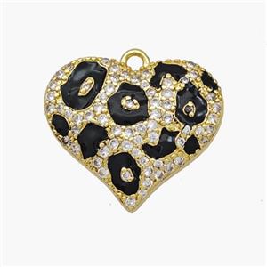 Copper Heart Pendant Micropave Zirconia Black Painted Gold Plated, approx 17-20mm