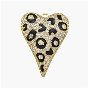 Copper Heart Pendant Micropave Zirconia Black Painted Gold Plated, approx 22-30mm