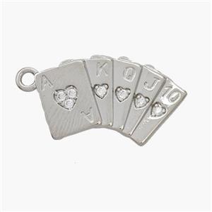 Playing Card Charms Copper Pendant Pave Zirconia Poker Platinum Plated, approx 13-20mm