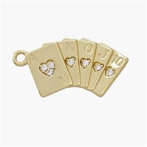 Playing Card Charms Copper Pendant Pave Zirconia Poker Gold Plated, approx 13-20mm