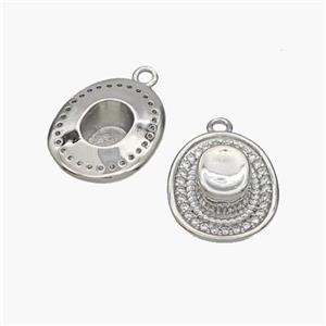 Hat Charms Copper Pendant Pave Zirconia Platinum Plated, approx 14-17mm