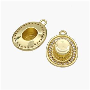 Hat Charms Copper Pendant Pave Zirconia Gold Plated, approx 14-17mm