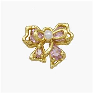 Copper Bowknot Pendant Pave Zirconia Gold Plated, approx 12-14mm