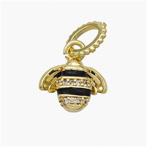 Copper Honeybee Pendant Pave Zirconia Black Enamel Gold Plated, approx 10-12.5mm, 6-8mm