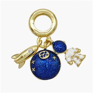 Shuttle Earth And Cosmonaut Charms Copper Pendant Enamel Gold Plated, approx 6-10mm, 8mm dia