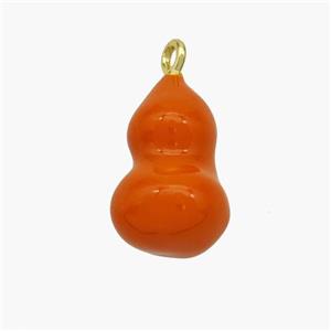 Copper Gourd Pendant Orange Enamel Gold Plated, approx 9-15mm