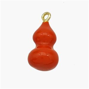 Copper Gourd Pendant Red Enamel Gold Plated, approx 9-15mm