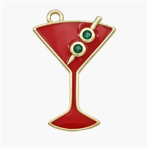 Ice Cream Bottle Drink Cup Charms Copper Pendant Red Enamel Gold Plated, approx 18-23mm