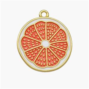 Lemon Charms Copper Pendant Red Enamel Gold Plated, approx 18mm