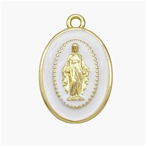 Copper Jesus Pendant White Enamel Oval Gold Plated, approx 14-19mm