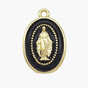 Copper Jesus Pendant Black Enamel Oval Gold Plated, approx 14-19mm