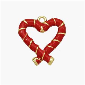 Copper Heart Pendant Red Enamel Gold Plated, approx 16mm