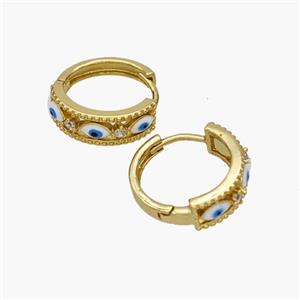 Copper Evil Eye Hoop Earrings Pave Zirconia Gold Plated, approx 5.5mm, 15mm dia