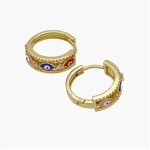 Copper Evil Eye Hoop Earrings Pave Zirconia Enamel Gold Plated, approx 5.5mm, 15mm dia