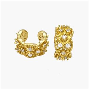 Copper Clip Earrings Pave Zirconia Gold Plated, approx 8mm, 16mm dia