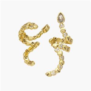 Copper Clip Earrings Pave Zirconia Snake Gold Plated, approx 12-32mm, 12mm dia