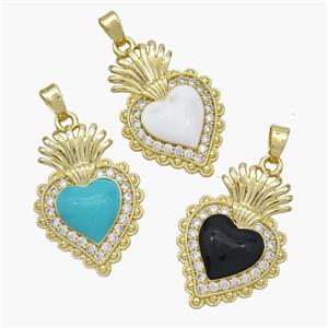 Copper Heart Pendant Pave Zirconia Enamel Gold Plated Mixed, approx 17-24mm