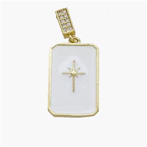 Copper Rectangle Pendant White Enamel Northstar Gold Plated, approx 14-20mm, 5-7mm