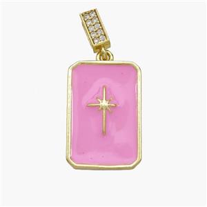 Copper Rectangle Pendant Pink Enamel Northstar Gold Plated, approx 14-20mm, 5-7mm