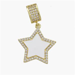 Copper Star Pendant Pave Zirconia White Enamel Gold Plated, approx 21mm, 6-10mm