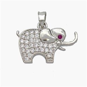 Copper Elephant Pendant Micropave Zirconia Platinum Plated, approx 12-21mm