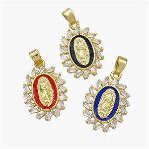 Virgin Mary Charms Copper Pendant Pave Zirconia Enamel Gold Plated Mixed, approx 14-18mm