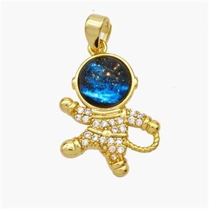 Copper Astronaut Pendant Pave Zirconia Gold Plated, approx 15-19mm