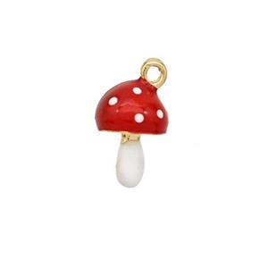 Copper Mushroom Pendant Red Enamel Gold Plated, approx 8-11mm