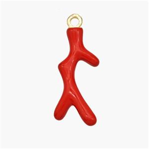 Copper Pendant Coral Branch Red Enamel Gold Plated, approx 8.5-20mm