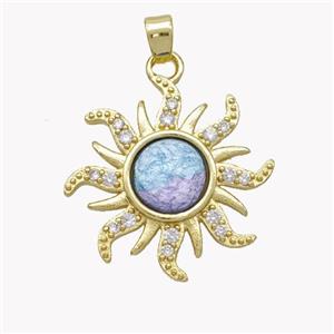 Copper Sun Pendant Pave Acrylic Zirconia Gold Plated, approx 22mm