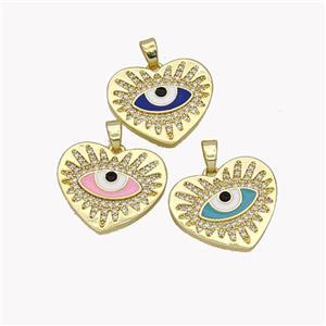 Copper Heart Pendant Pave Zirconia Enamel Evil Eye Gold Plated Mixed, approx 20mm